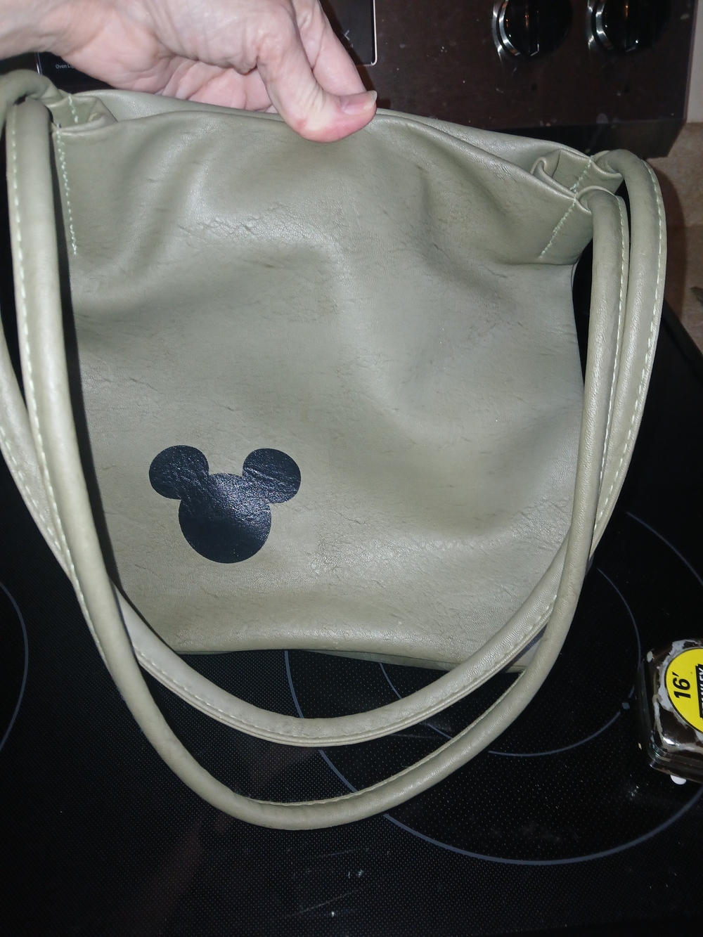 Disney Olive Green Faux-Leather Shoulder Bag with Black Mickey Icon